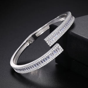 Moissanite <b>Silver</b> <b>Cuff</b> Bangle Tennis <b>Bracelet</b> Oval Cut Trendy Sparkling Statement Gift Unisex Bridal - Product Image 2