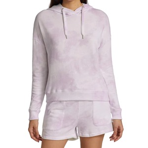 Sweat-shirt personnalisé pour femme en coton French Terry, tie-dye motif nuage lilas aquarelle, col cheminée, couleurs pastel, OEM, vente en gros - Product Image 1