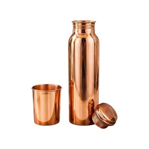 Bouteille d'eau en cuivre pur imprimée à la main, anti-fuite, bienfaits ayurvédiques, vaisselle métallique écologique, vente en gros - Product Image 2
