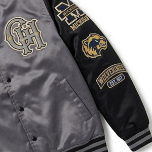 Veste universitaire Michigan Wolverines pour homme, gris et noir, avec logo brodé, design décontracté, vêtements d'automne - Product Image 5
