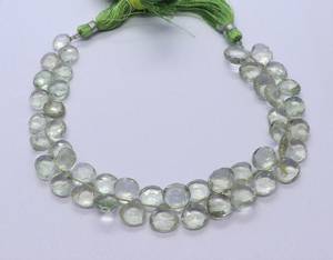 Perles facettées en forme de cœur en améthyste verte naturelle AAA 8x9 mm, pierre précieuse en améthyste verte, briolette en forme de cœur, 8 pouces, pour la création de bijoux - Product Image 2