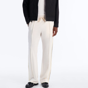 Pantalon de survêtement en coton tricoté pour homme, personnalisé, couleur crème, taille élastique, cordon de serrage, bandes latérales, style décontracté, vente en gros - Product Image 1