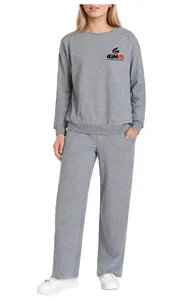 Conjunto de dos piezas personalizado para mujer de talla grande: sudadera gris sólida con hombros caídos y cuello redondo, y pantalones largos. Diseño personalizado y OEM. - Product Image 6