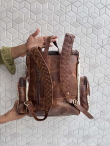 Wholesale Custom Cowhide Leather <b>Backpack</b> Real Leather Stylish <b>Backpack</b> <b>School</b> Bags Unisex Unique Multiple Pockets Designer Bag - Product Image 3