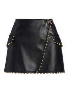 Jupe crayon mini taille haute en cuir véritable pour femme, respirante, vintage, broderie satinée, couleur unie, brillante, sexy, toutes saisons - Product Image 4