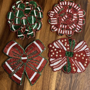 CRYSTAL CRAFT <b>Beaded</b> hand made <b>Coaster</b> Embroidered Strawberry Theme multi color Color Free <b>Beaded</b> <b>Coaster</b> Set of 4 Best Selling - Product Image 4