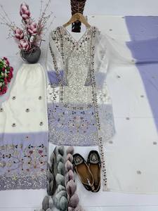 Costume midi en georgette de style afghan pour femmes, vêtements ethniques indiens et pakistanais, imprimé floral d'été, sans plis, vente en gros 2024 - Product Image 4