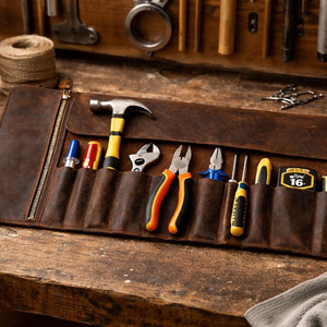 Premium leather <b>tool</b> <b>roll</b> organizer bags wholesale OEM supplier custom logo export quality portable storage custom quality - Product Image 3