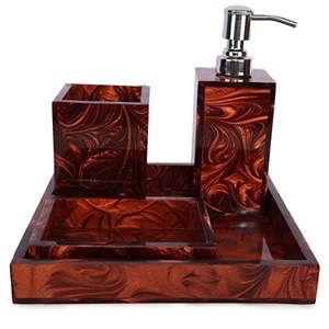 ILAHI's Sky Blue Luxury Acrylic Resin Three-piece Modern Portable <b>Bathroom</b> <b>Set</b> Flower Design Decorative Home <b>Accessories</b> Uttar - Product Image 1