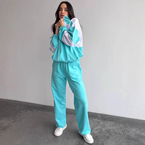 Conjunto de 2 piezas estilo urbano para mujer: cárdigan con cremallera y manga larga y pantalones deportivos con cinturón |   Conjunto Deportivo Informal de Corte Holgado - Product Image 2