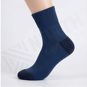 Crew <b>Socks</b> Solid Navy Blue Knitted Breathable Polyester Spandex Adult Casual Daily Wear Spring Season Standard Thickness - Product Image 3