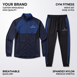 Ensemble de survêtement personnalisé pour hommes, respirant, séchage rapide, pour la gym et le fitness, en polyester, élasthanne, nylon, ensemble de jogging vierge, sport - Product Image 5