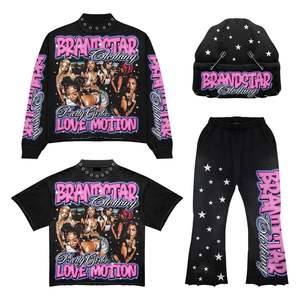 Ensemble de survêtement personnalisé en pierres précieuses, haute qualité, hiver, épais, coupe-vent, respirant, avec sweat à capuche zippé et poches latérales, effet délavé soleil - Product Image 1