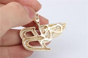 Colgante de Plata de Ley con Diseño de Letra Alada, Estilo Hip Hop, con Incrustaciones de Moissanita, Bañado en Rodio/Oro, Colgantes Finos para Fiesta - Product Image 4