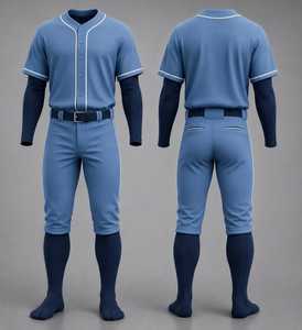 Ensemble uniforme de baseball pour homme, maillot bleu clair et pantalon, polyester anti-humidité, manches courtes, fermeture boutonnée, coupe classique - Product Image 1