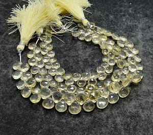 Cuentas de Cuarzo Limón Natural AAA, Facetadas en Forma de Corazón, 7-8MM, Hilo de 8 Pulgadas, Cuentas de Cuarzo Limón Natural al por Mayor - Product Image 1