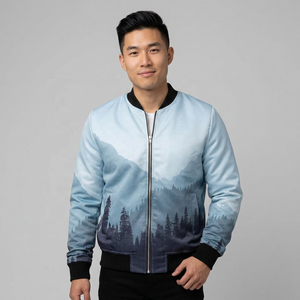 Chaqueta Bomber Unisex ROLEIN con Estampado de Montaña y Bosque, Cierre de Cremallera, Material de Poliéster Ecológico, Informal, para Invierno - Product Image 3
