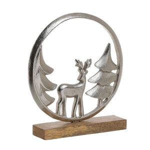 Escultura Moderna de Ciervo de Metal al por Mayor con Base de Madera, Figura de Animal del Bosque Plateada de Lujo para Decoración del Hogar, Escultura de Interior - Product Image 1