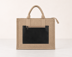 กระเป๋าโท้ทผ้ากระสอบสไตล์มินิมอล พร้อมช่องซิปด้านหน้า PU ขนาด 35x28x10 ซม. ปิดด้วยซิปด้านบน ใช้ได้ทุกวัน กระเป๋าถือสำหรับผู้หญิง - Product Image 5