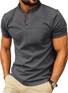 T-shirt tricoté à col montant et manches courtes pour homme, couleurs unies, coupe athlétique décontractée, mélange de coton respirant pour l'été, tailles S - 4XL - Product Image 3