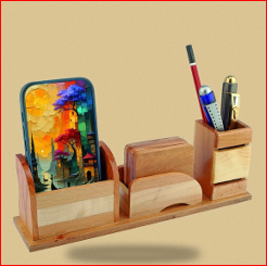 Organisateur avec porte-stylo et support pour téléphone, cadeau de bureau multifonctionnel, style simple, impression numérique faite à la main - Product Image 5