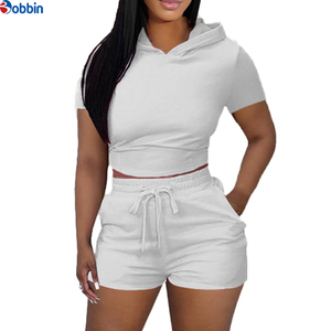 Conjuntos de Ropa Deportiva de Verano para Mujer, Conjuntos de 2 Piezas con Capucha y Manga Corta, Estilo Urbano Personalizado, Sólido, por Encima de la Rodilla, Tendencia en Ventas - Product Image 1