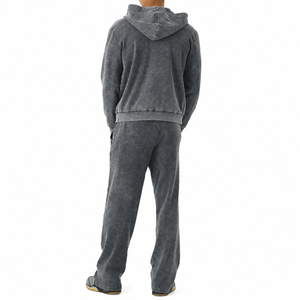 Chaqueta de pana con capucha y cremallera para hombre, color sólido, corte regular informal, para otoño, 100% algodón tejido - Product Image 2