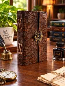 Brown Crocodile Pattern Leather Journal 7x5 Inch Handmade Embossed Notebook <b>with</b> Metal <b>Lock</b> Executive <b>Diary</b> - Product Image 3