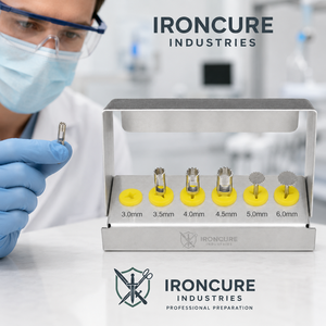 IRONCURE INDUSTRIES Kit de 6 instruments de coupe osseuse pour implants dentaires (treflons et disques de scie) 3-6mm avec étui métallique et manuel - Product Image 3