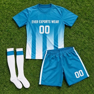 บริการ OEM เสื้อฟุตบอลสีเขียวอมฟ้าขาวลายทาง กางเกงขาสั้น และถุงเท้า MOQ ต่ำ สำหรับทีมเยาวชนและทีมผู้ใหญ่ สำหรับทีมโรงเรียนและทีมสโมสร - Product Image 1