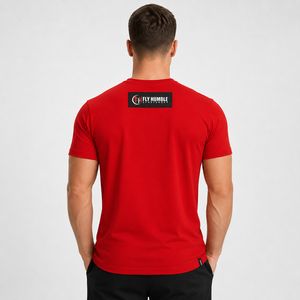 T-shirt en coton rouge décontracté pour homme Fly Humble, coupe ample, col rond, manches courtes, jersey respirant, logo imprimé au dos, anti-rétrécissement, 300g, OEM - Product Image 5