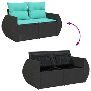 Ensemble de canapés de patio en polyrotin noir et bois d'acacia, 7 pièces, avec coussins, pour canapés de jardin - Product Image 6