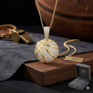 Pendentif de basket-ball plaqué or 10 carats de luxe avec micro-pavé de diamants naturels VVS, unisexe, à porter au quotidien, cadeau idéal pour lui - Product Image 6