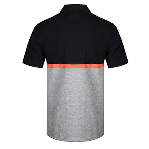 Chemise décontractée pour homme, noire et grise unie, à manches courtes, avec logo brodé, ourlet inférieur en coton tricoté respirant - Product Image 3