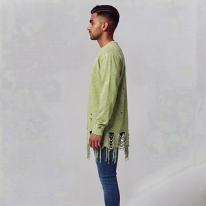Camiseta de manga larga extragrande para hombre, estilo vintage desgastado, de algodón grueso, estilo grunge, holgada, para hombre. - Product Image 3