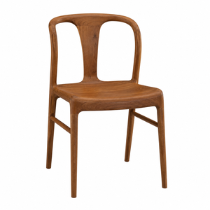 Chaise de salle à manger scandinave moderne en teck massif, imperméable, avec dossier sculpté pour hôtel et appartement - Product Image 1