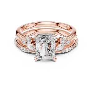 Ensemble de mariage Milgrain en or massif 18 carats avec bague de fiançailles en diamant de laboratoire taille radiant 2 carats certifié IGI VVS E-F et alliance assortie - Product Image 3