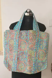 Sac fourre-tout en coton bleu ciel pour femmes, style bohème, imprimé floral, sac à main décontracté d'été avec fermeture éclair pour femmes - Product Image 2