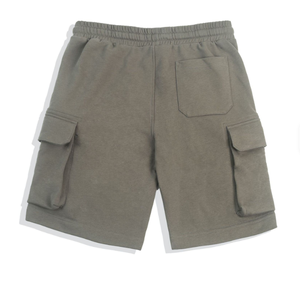 Men Cargo Shorts Mid Waist Drawstring Elastic Solid Color Casual Bermuda Shorts With Pockets Knitted Cotton - Product Image 1