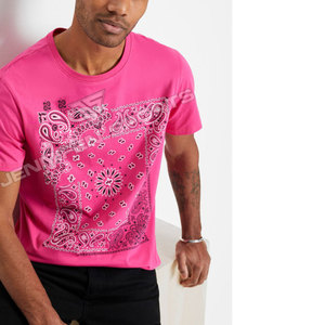 T-shirts unisexes pour hommes 100% coton, haute qualité, vente en gros, imprimé paisley, logo personnalisé, rose, respirant, séchage rapide, manches courtes - Product Image 3