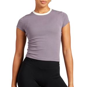 เสื้อยืดครอปผู้หญิงทรงปกติ แขนสั้น คอกลม ผ้าสเตรช พิมพ์ลายรักษ์โลก เหมาะสำหรับโยคะ ฟิตเนส ออกกำลังกาย สวมใส่สบาย กระชับรูปร่าง - Product Image 1