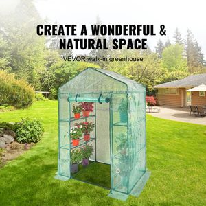 Serra da Giardino Walk-in 4.6 x 2.4 x 6.7 piedi con Ripiani, Copertura in PE ad Alta Resistenza, Telaio in Acciaio, Porte e Finestre in Plastica Verde - Product Image 5