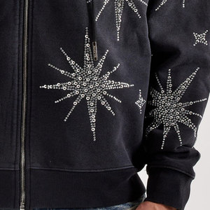 EMOTION Streetwear <b>Rhinestone</b> Zip up Hoodie for Men, 380g Heavyweight Cotton Zip up <b>Jacket</b> Wholesale - Product Image 5