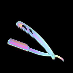 Rainbow Stainless Steel Folding Straight Razor Single Blade Face Shaver for <b>Beard</b> and Hair Detailing - Product Image 3