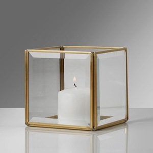 Handmade Mini Square Gold Metal Framed <b>Crystal</b> Glass <b>Candle</b> Holders Beveled Wood Lanterns <b>Candle</b> Jars for Home Decor Christmas - Product Image 4