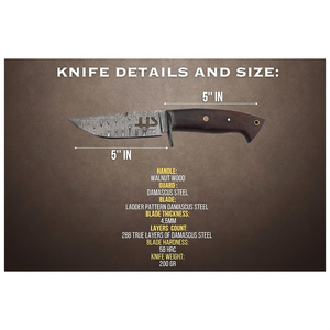 Cuchillo de caza hecho a mano de acero de Damasco con mango de madera de nogal y funda de cuero fino, cuchillo de camping, cuchillo para exteriores, cuchillo EDC. - Product Image 2
