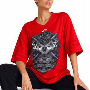 Custom Graphic Oversized <b>Red</b> Crop Boxy Sports T-shirt Streetwear Sublimation DTG Print Breathable Mesh American Football Jersey - Product Image 3