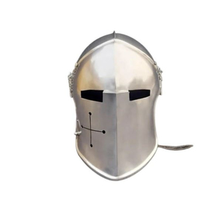 Casque de Chevalier Médiéval Antique Européen en Fer Poli Plaqué Argent avec Sangle en Cuir, pour Cosplay et Tenue Renaissance, Prêt à Porter - Product Image 2
