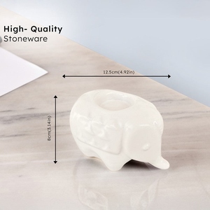 2025 Best Seller Glossy Black white ceramic <b>elephant</b> tea light <b>candle</b> holders set of two elegant abstract lucky animal figurines - Product Image 5