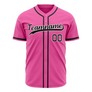 Maillot de baseball rose unisexe à manches courtes, boutonné, avec impression du nom de l'équipe 00, en polyester anti-humidité, coupe régulière pour adulte - Product Image 3